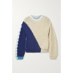 Loveshackfancy 'Isaiah' White Cotton Oversized Color-Block Cotton-Blend Sweater